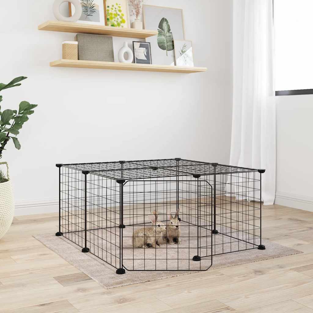 Cage Animaux De Compagnie À 8 Panneaux Noir 70X35X35 Cm Acier