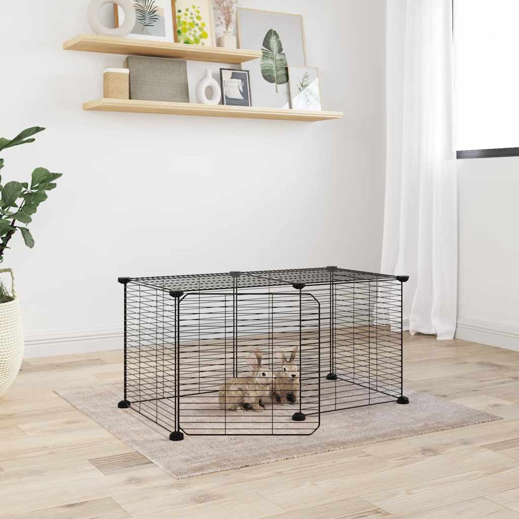 Cage Animaux De Compagnie À 8 Panneaux Noir 70X35X35 Cm Acier