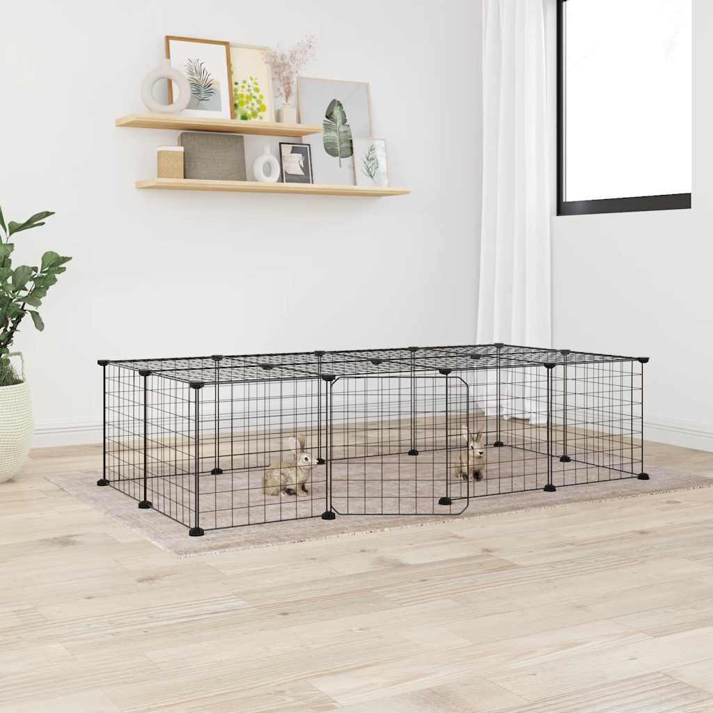 Cage Animaux De Compagnie À 8 Panneaux Noir 70X35X35 Cm Acier
