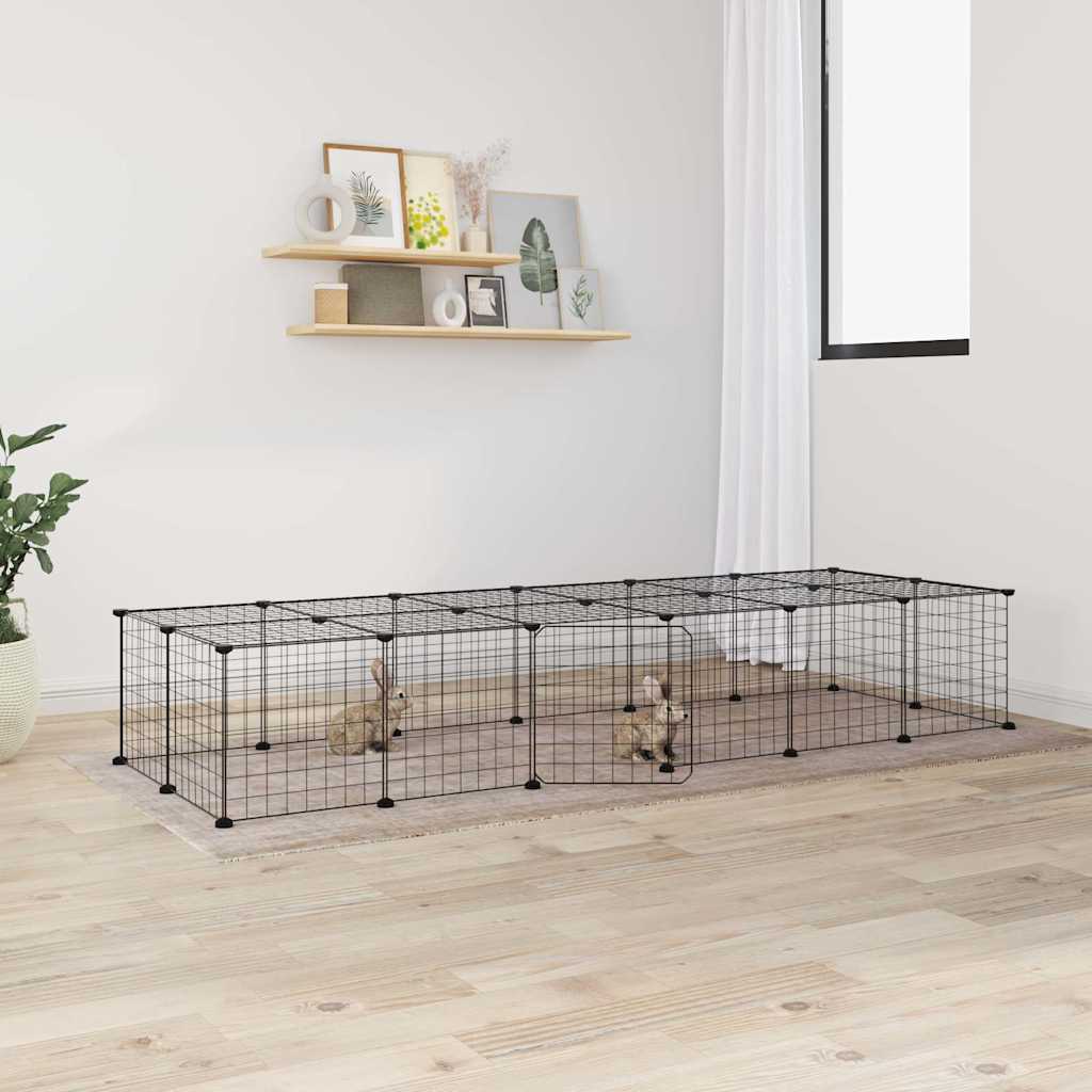 Cage Animaux De Compagnie À 8 Panneaux Noir 70X35X35 Cm Acier