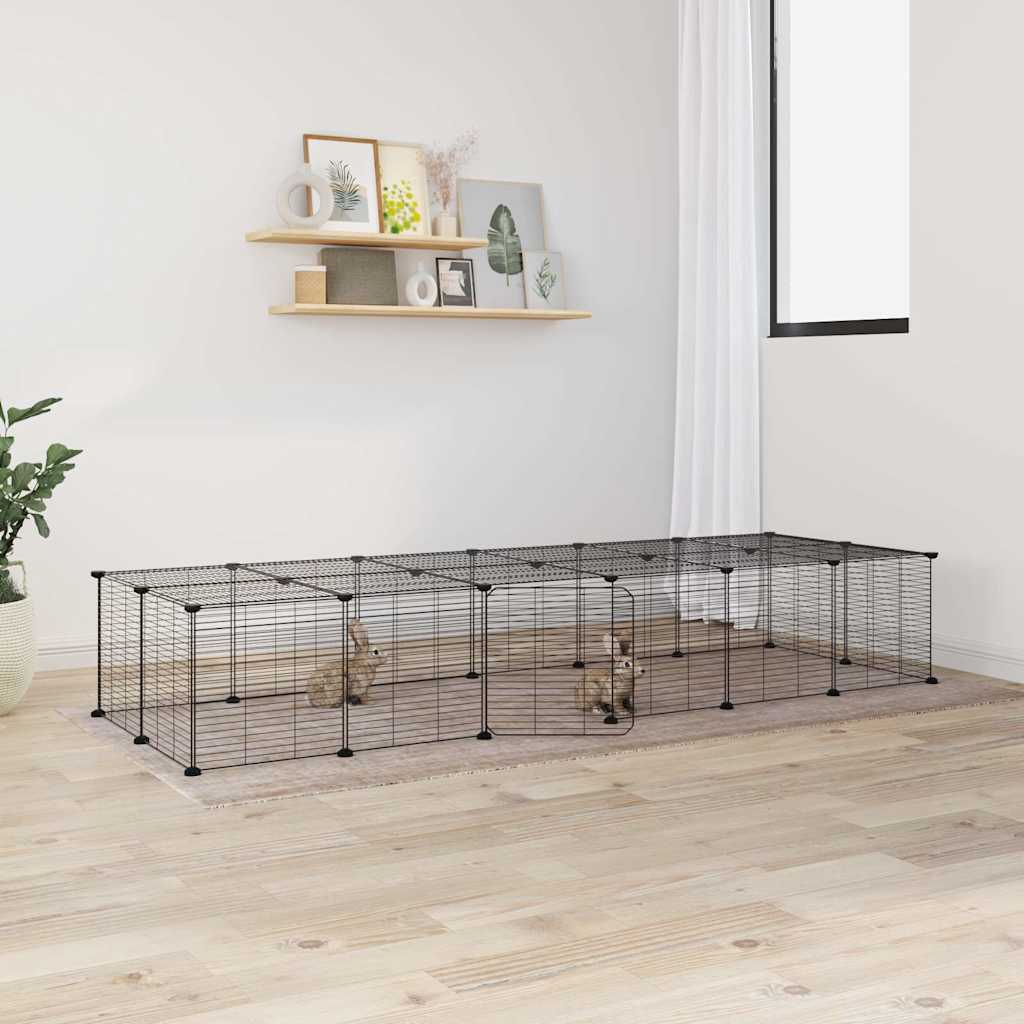 Cage Animaux De Compagnie À 8 Panneaux Noir 70X35X35 Cm Acier