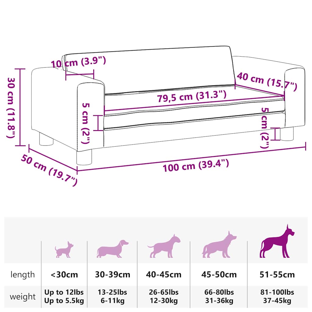 Lit Pour Chien Avec Extension 100X50X30 Cm