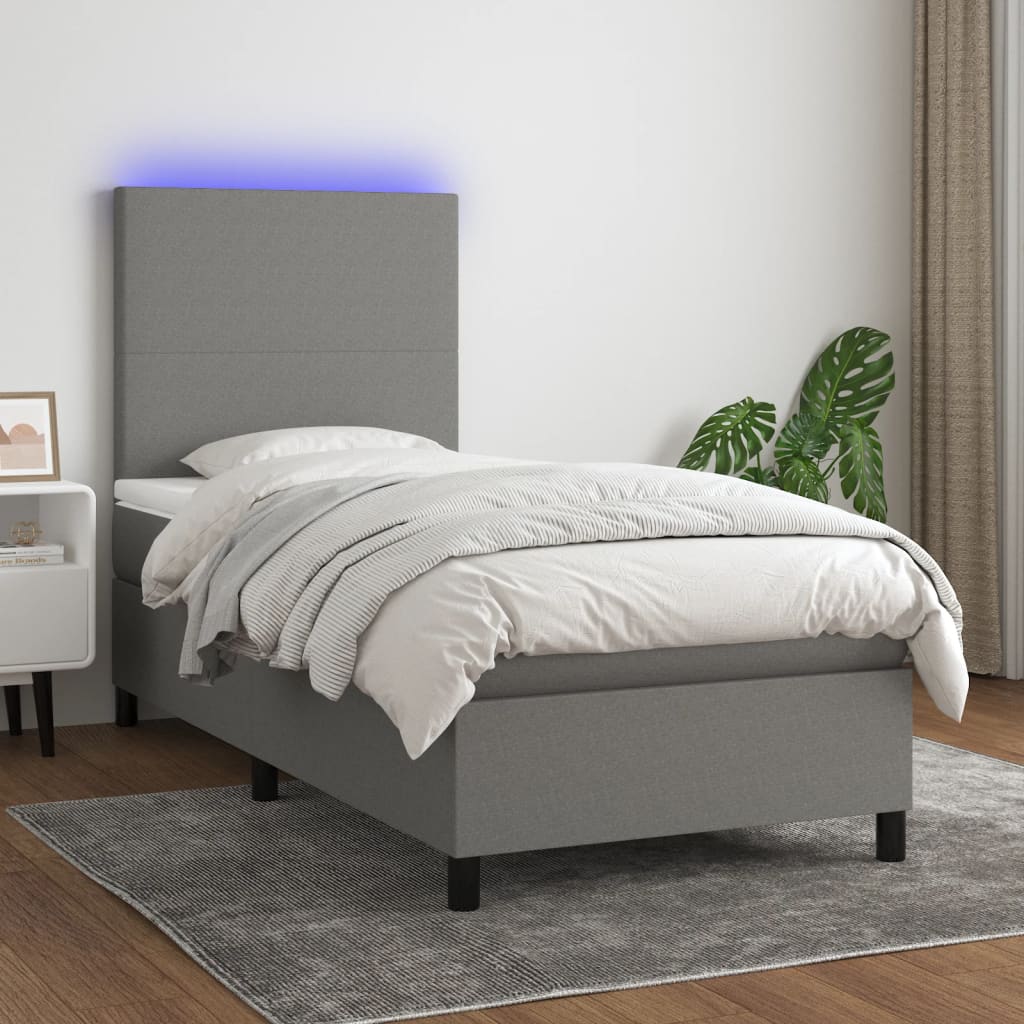 Sommier À Lattes De Lit Et Matelas Et Led 140X200Cm Tissu