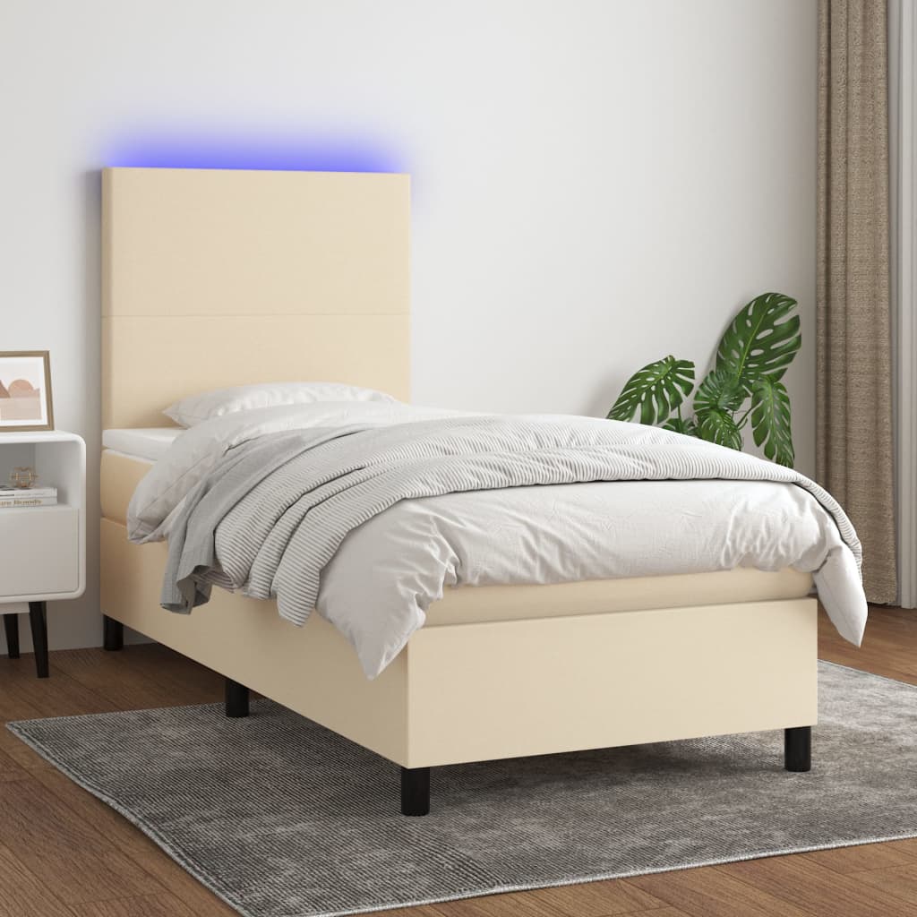 Sommier À Lattes De Lit Et Matelas Et Led 140X200Cm Tissu