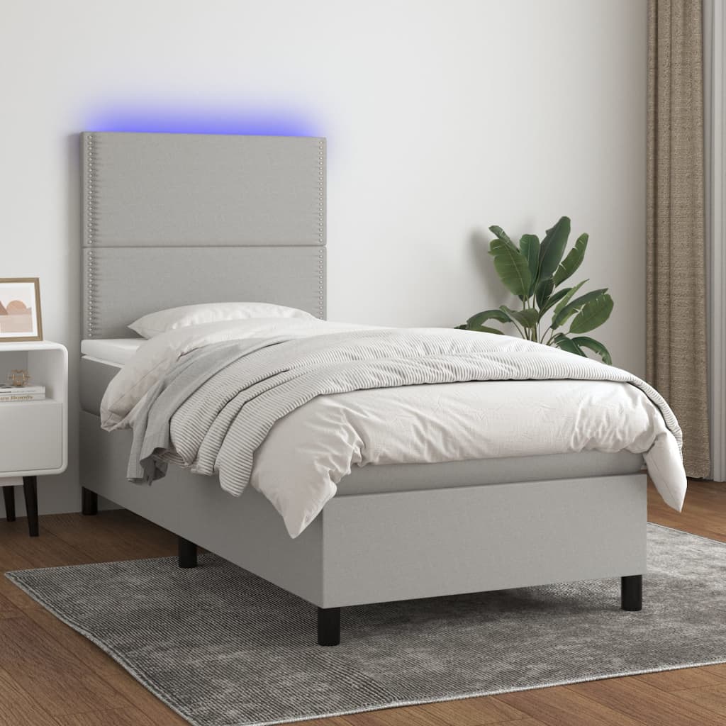 Sommier À Lattes De Lit Et Matelas Et Led 140X200Cm Tissu