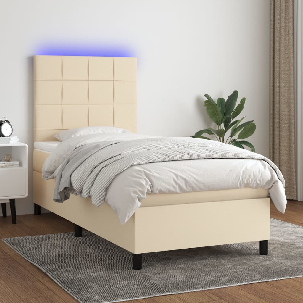 Sommier À Lattes De Lit Et Matelas Et Led 140X200Cm Tissu