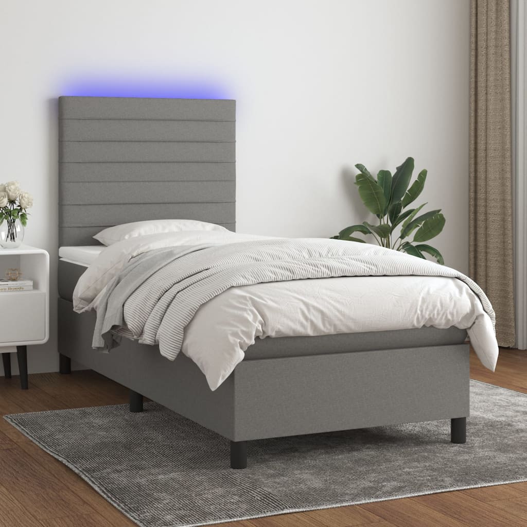 Sommier À Lattes De Lit Et Matelas Et Led 140X200Cm Tissu