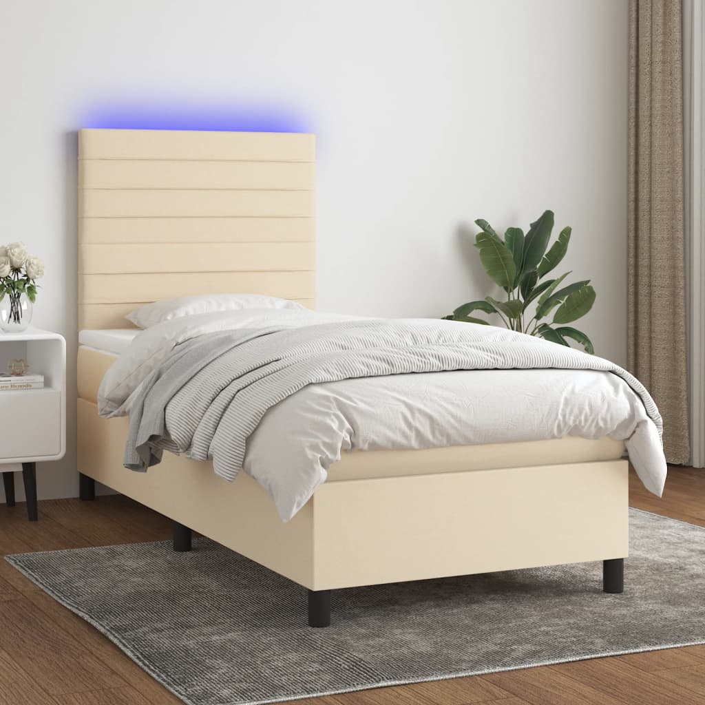 Sommier À Lattes De Lit Et Matelas Et Led 140X200Cm Tissu