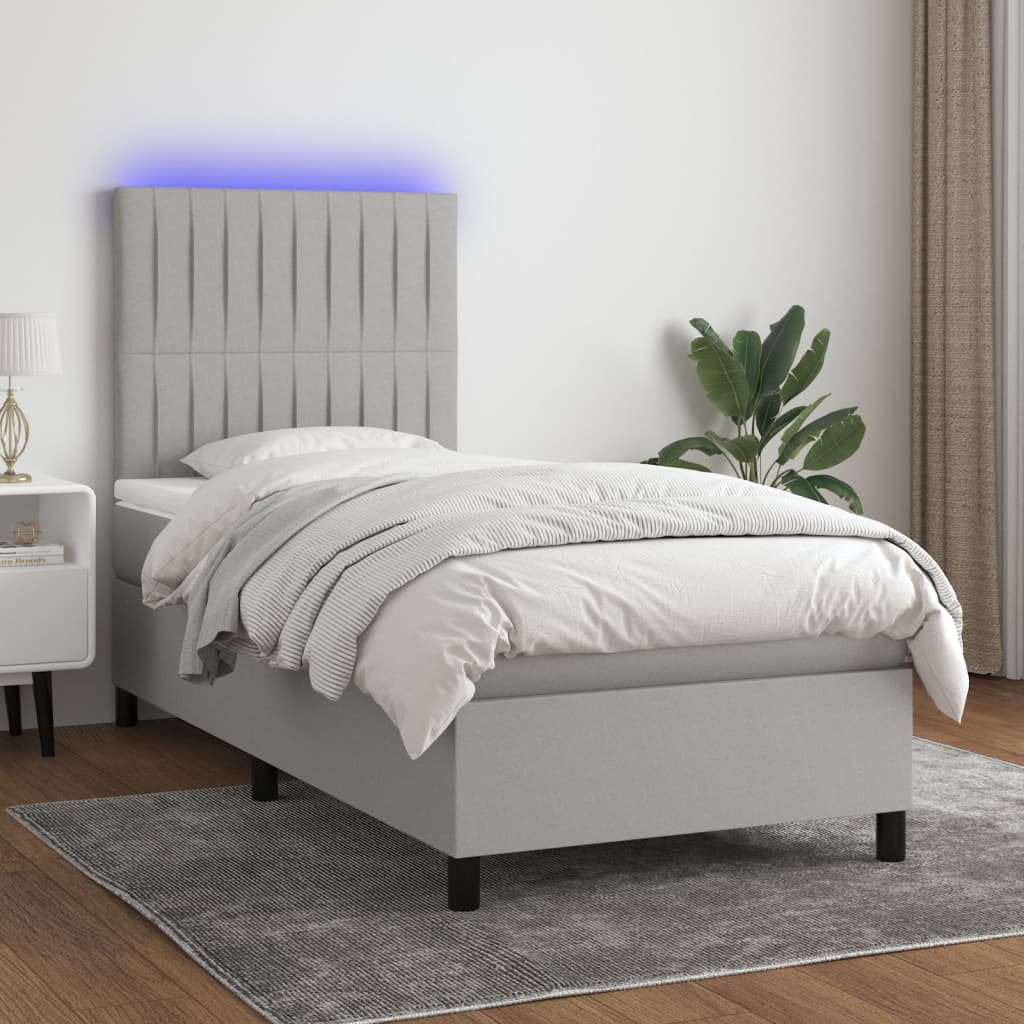 Sommier À Lattes De Lit Et Matelas Et Led 140X200Cm Tissu