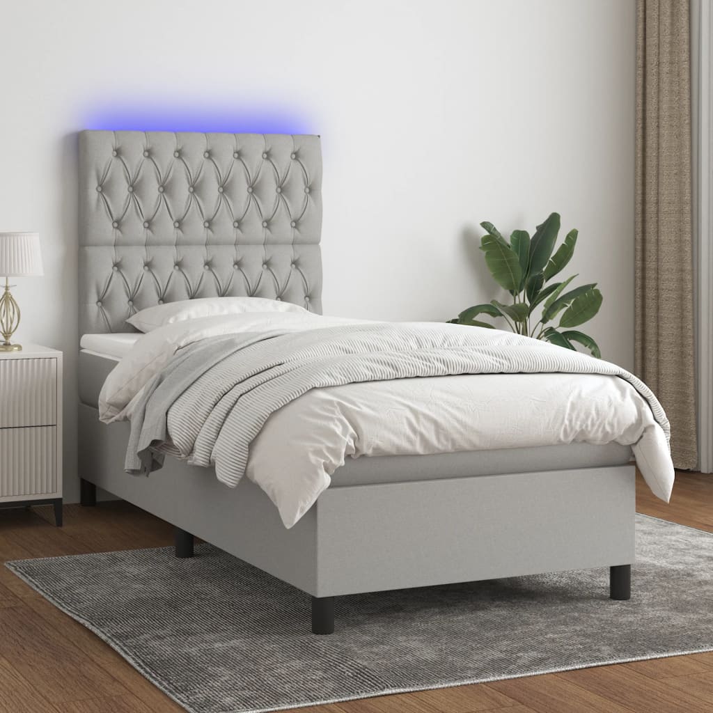 Sommier À Lattes De Lit Et Matelas Et Led 140X200Cm Tissu