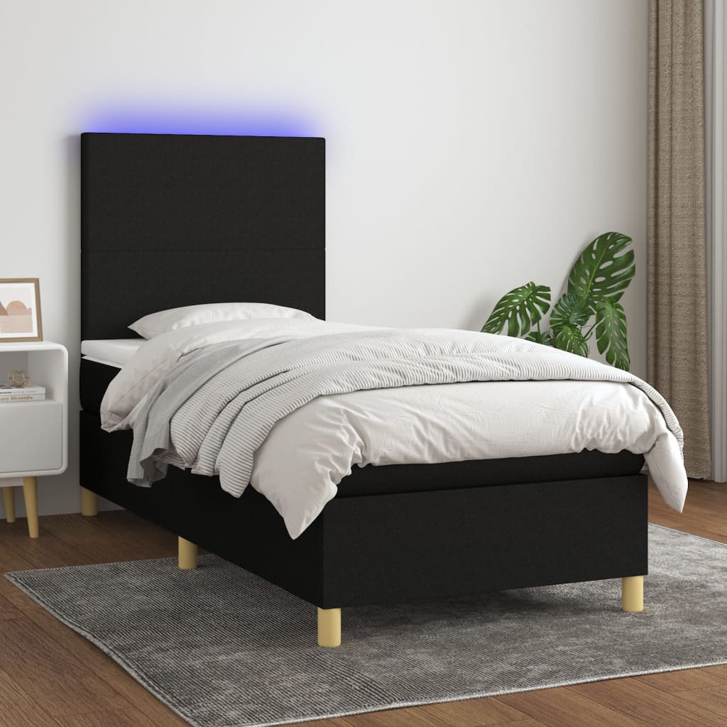 Lit À Ressort Led Avec Tête De Lit Tissu