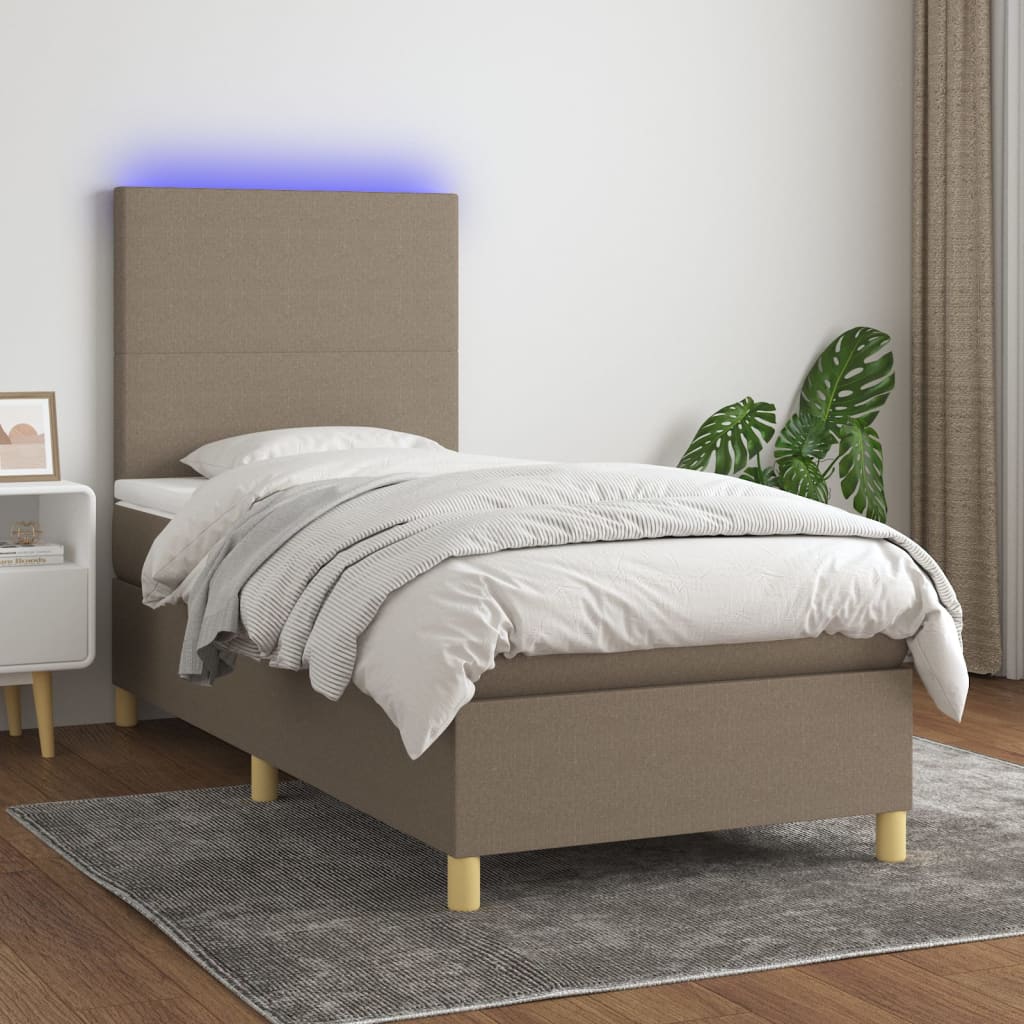 Lit À Ressort Led Avec Tête De Lit Tissu
