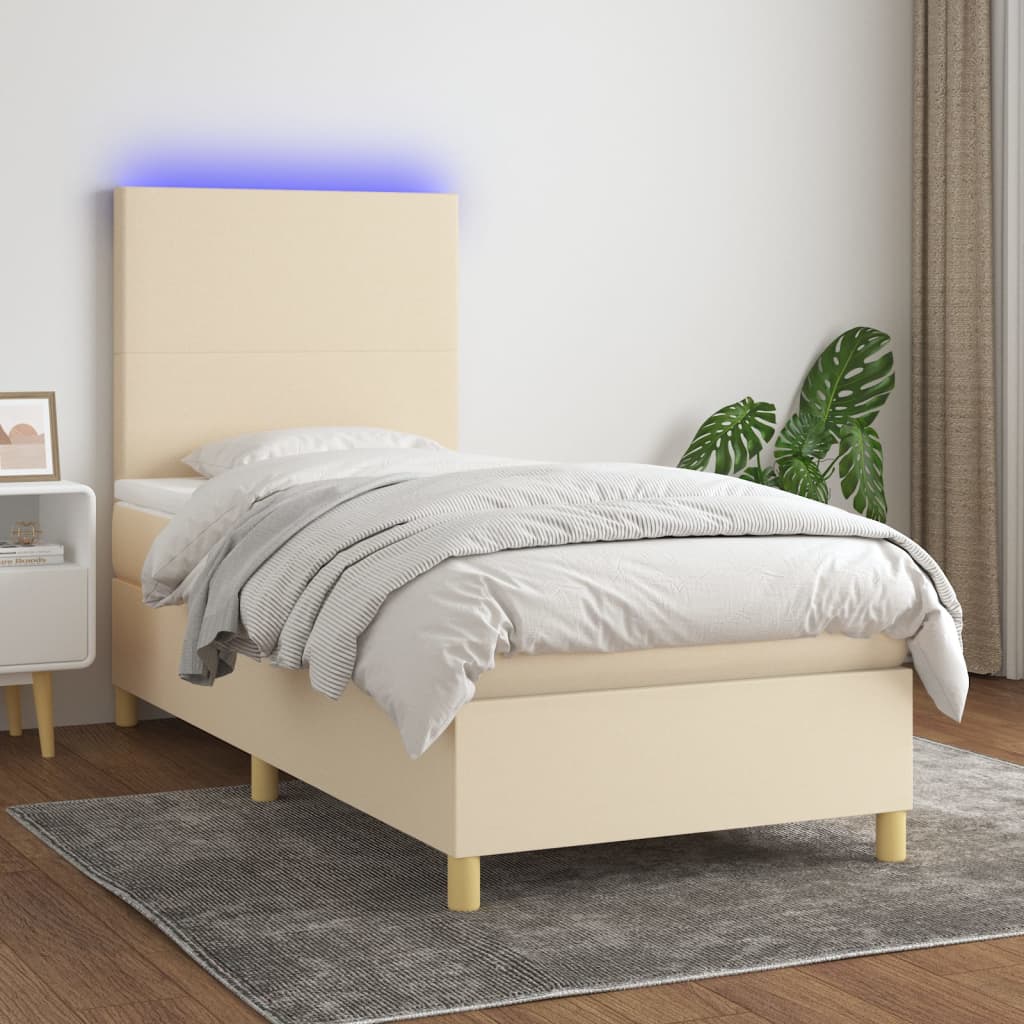 Lit À Ressort Led Avec Tête De Lit Tissu