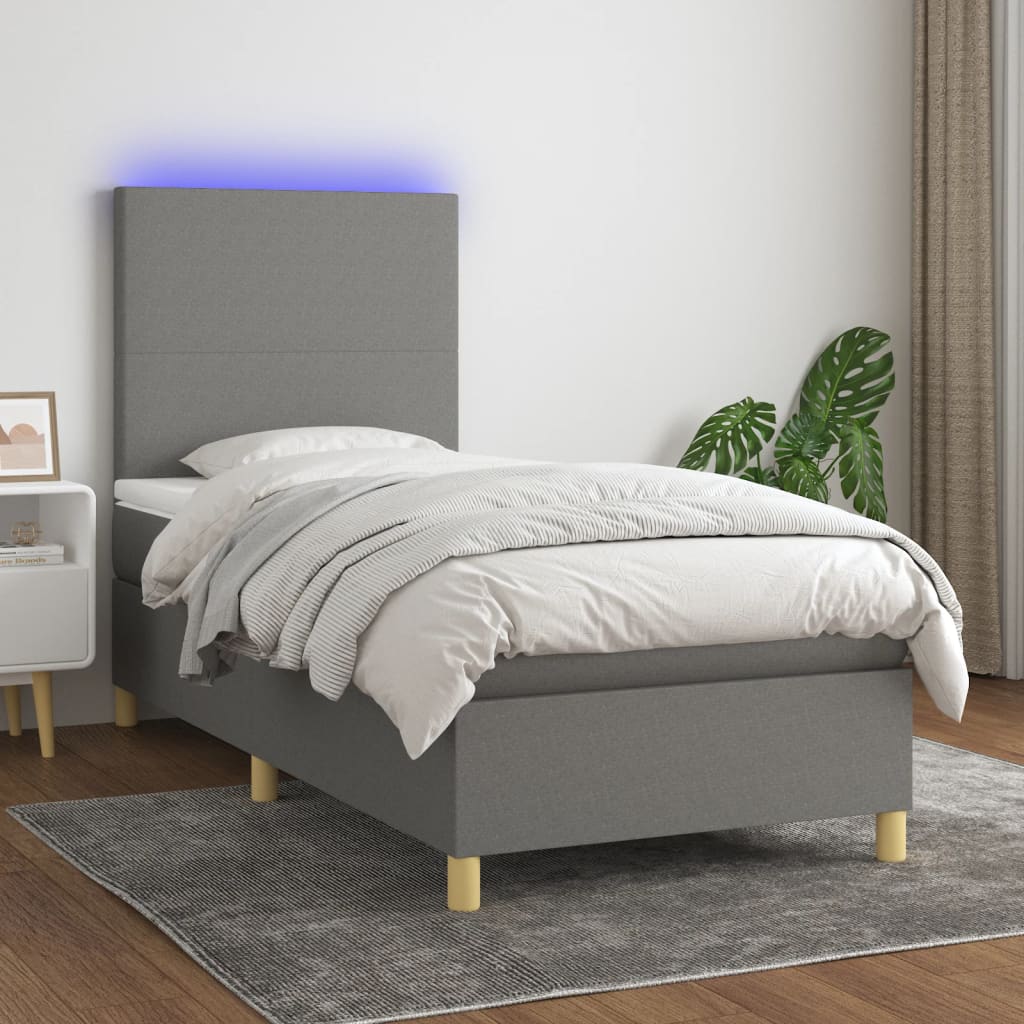 Lit À Ressort Led Avec Tête De Lit Tissu