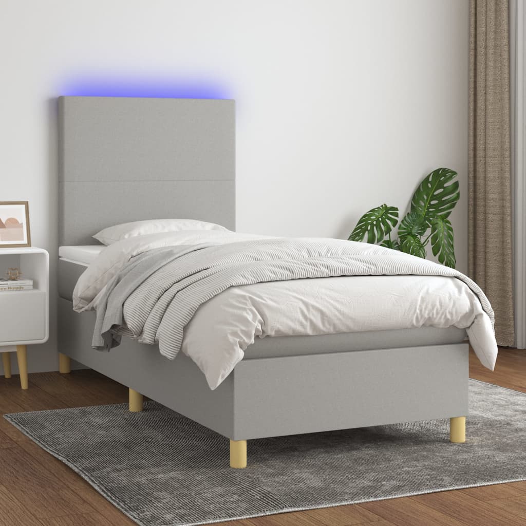 Lit À Ressort Led Avec Tête De Lit Tissu