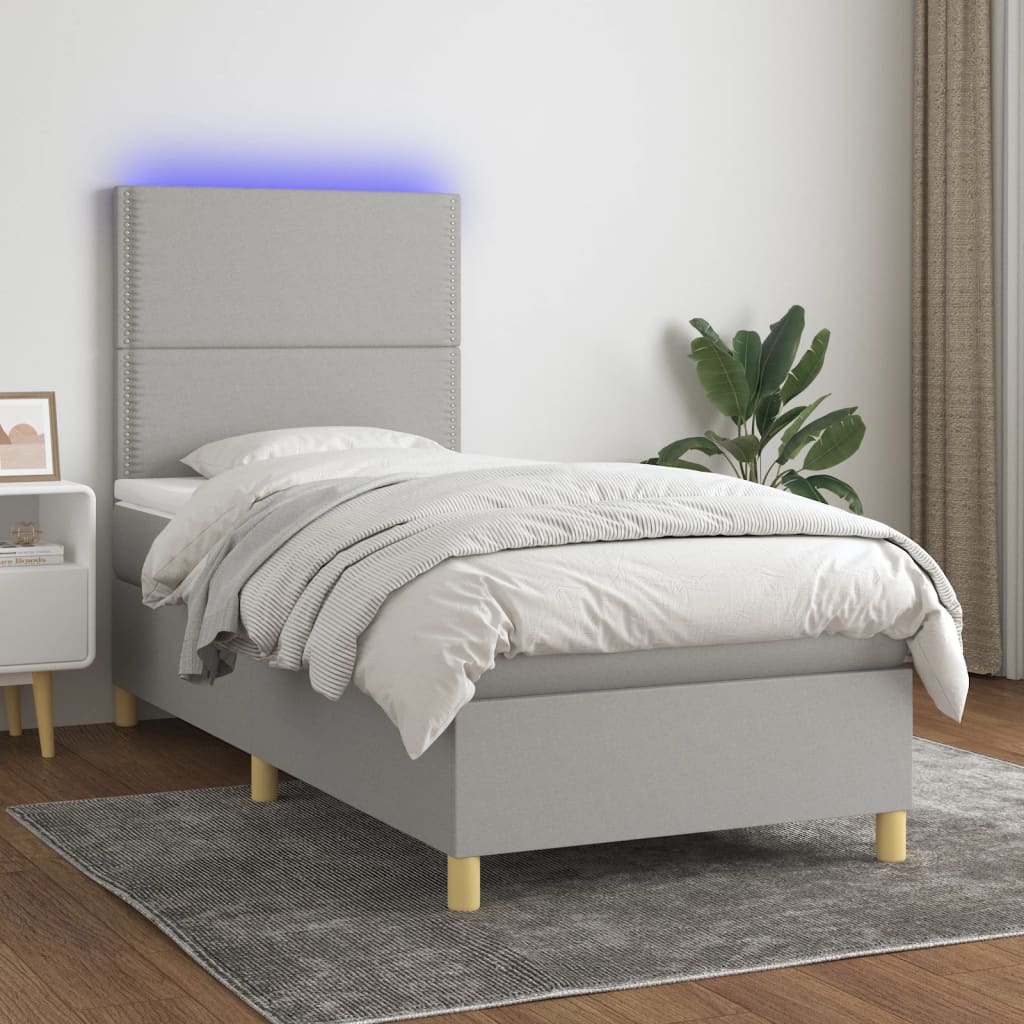 Lit À Ressort Led Avec Tête De Lit Tissu