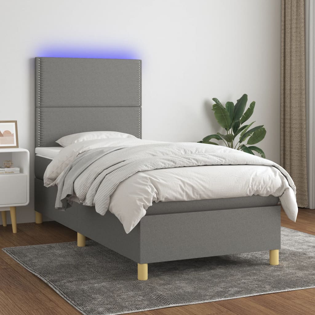 Lit À Ressort Led Avec Tête De Lit Tissu
