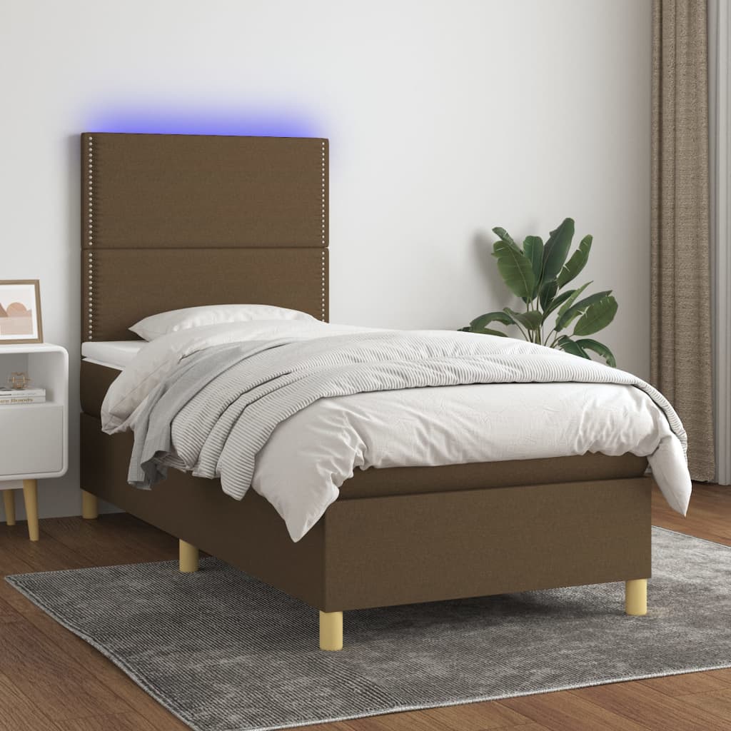 Lit À Ressort Led Avec Tête De Lit Tissu