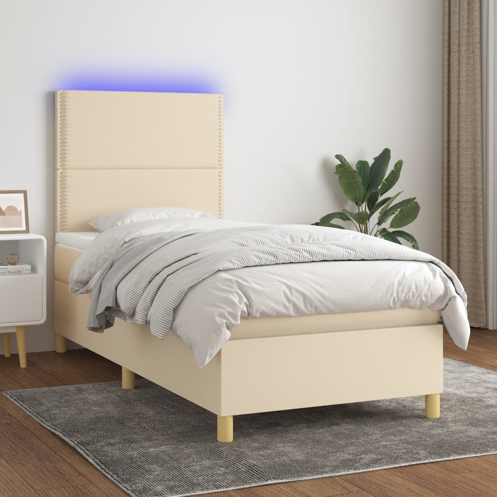 Lit À Ressort Led Avec Tête De Lit Tissu