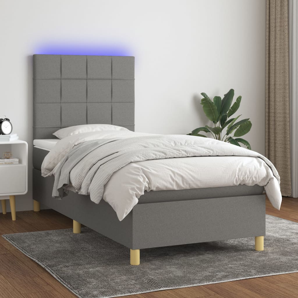 Lit À Ressort Led Avec Tête De Lit Tissu