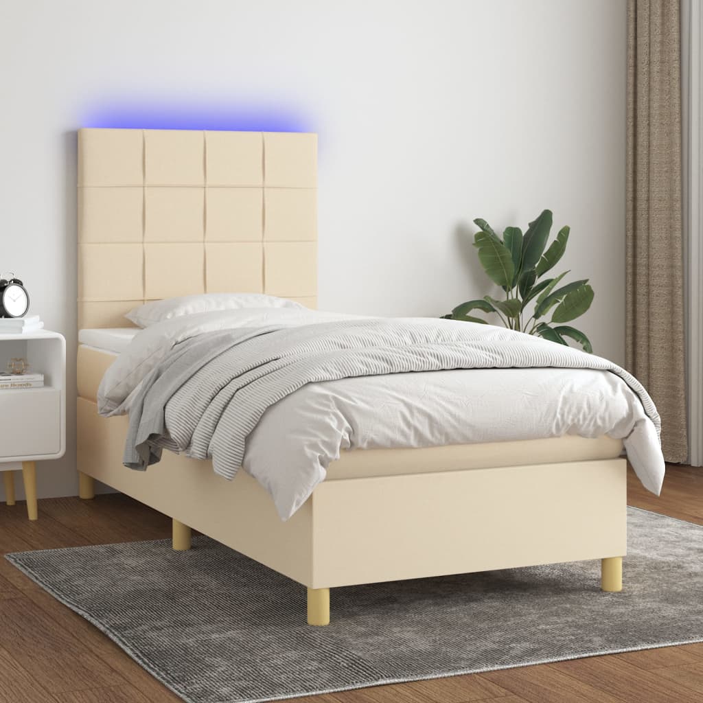 Lit À Ressort Led Avec Tête De Lit Tissu