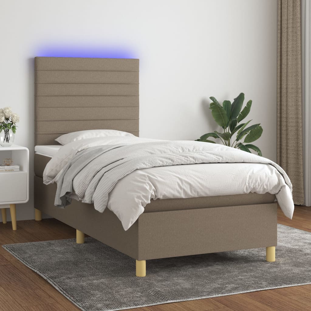 Lit À Ressort Led Avec Tête De Lit Tissu