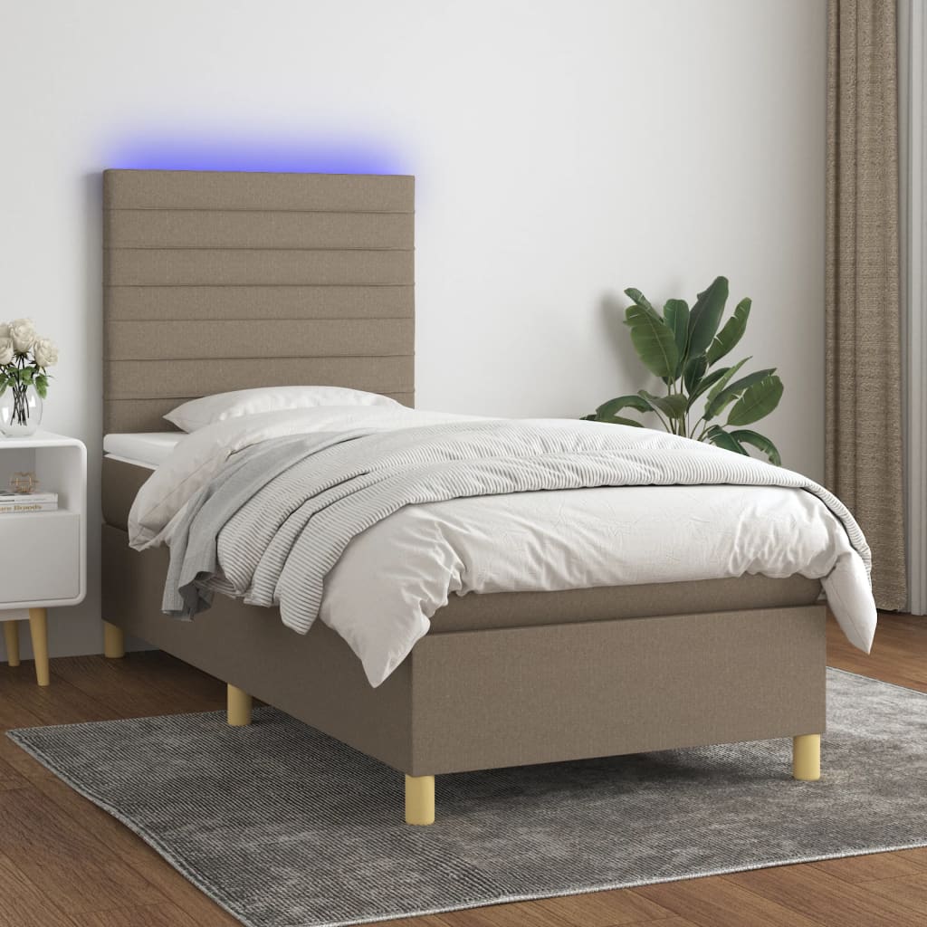 Lit À Ressort Led Avec Tête De Lit Tissu