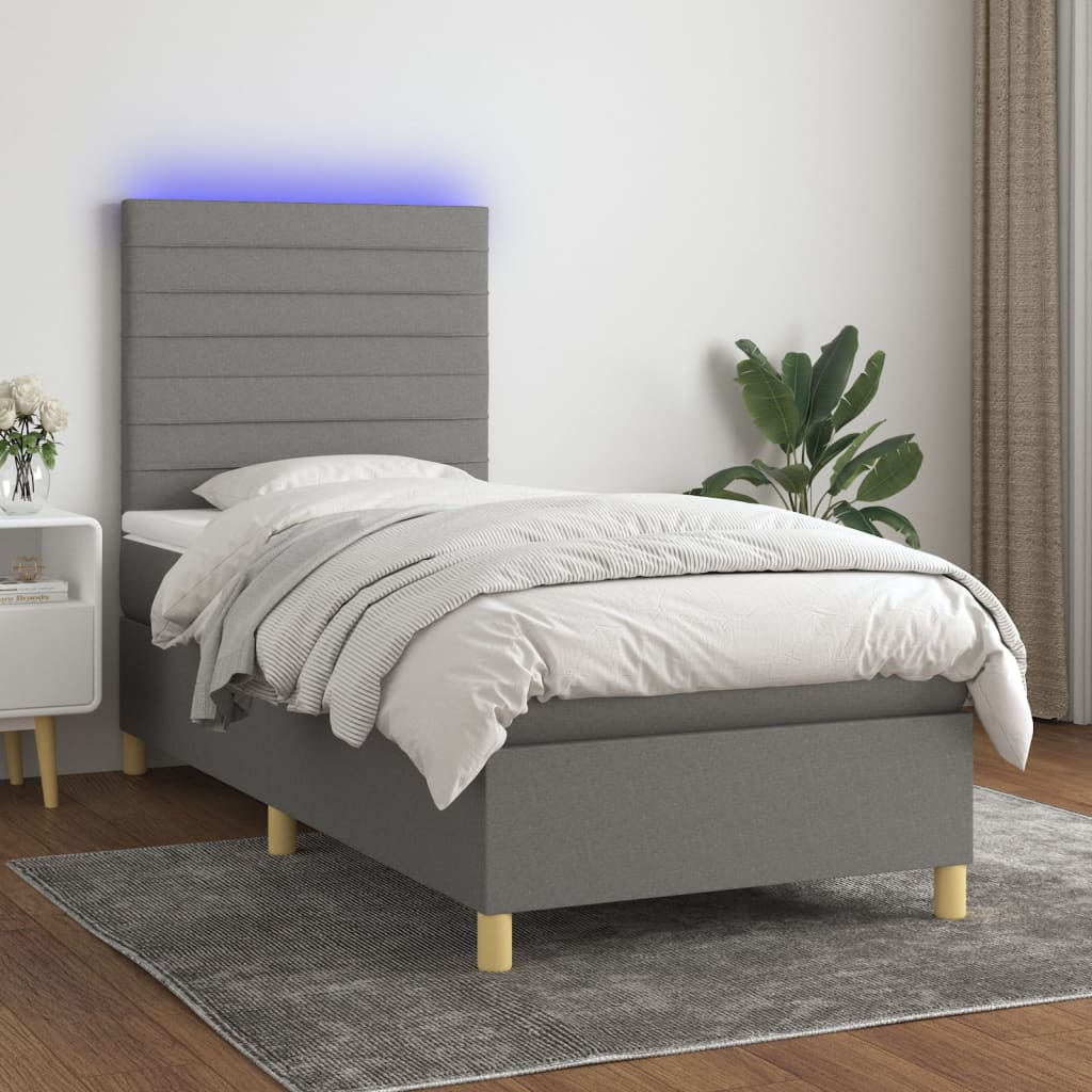 Lit À Ressort Led Avec Tête De Lit Tissu