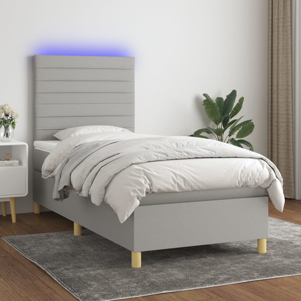 Lit À Ressort Led Avec Tête De Lit Tissu