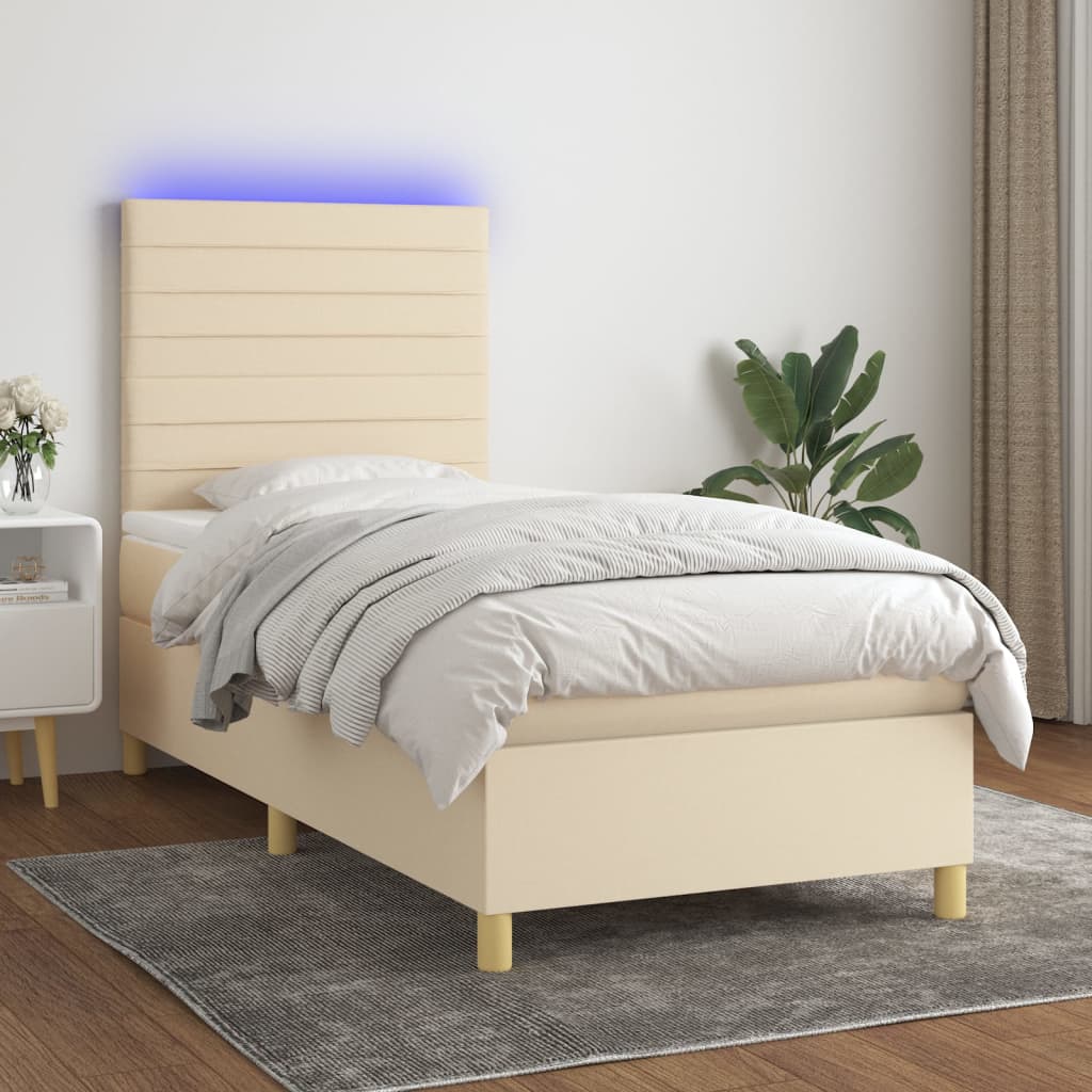 Lit À Ressort Led Avec Tête De Lit Tissu