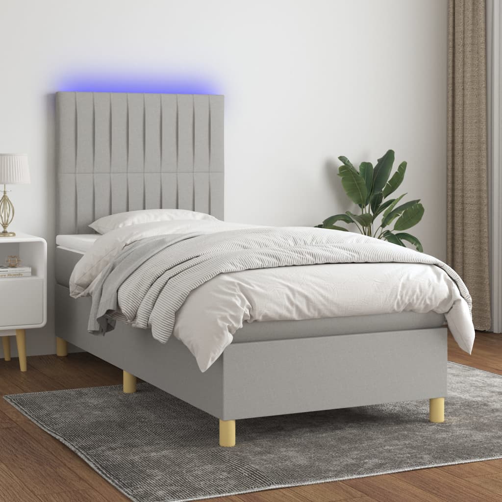 Lit À Ressort Led Avec Tête De Lit Tissu