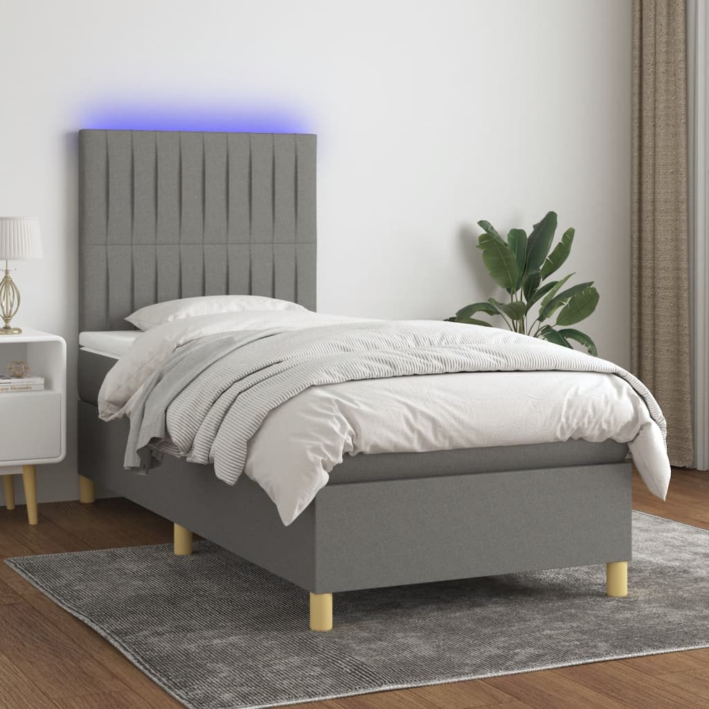 Lit À Ressort Led Avec Tête De Lit Tissu