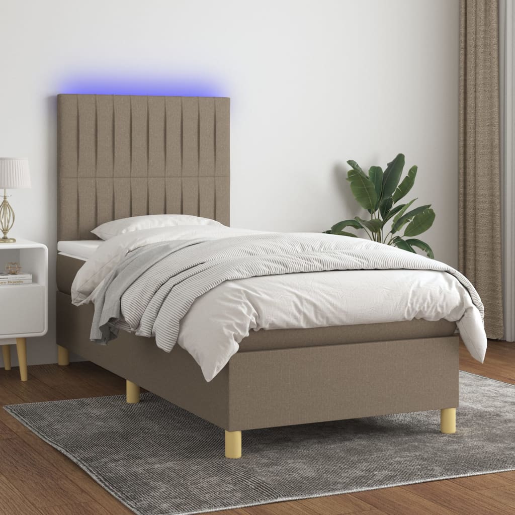 Lit À Ressort Led Avec Tête De Lit Tissu