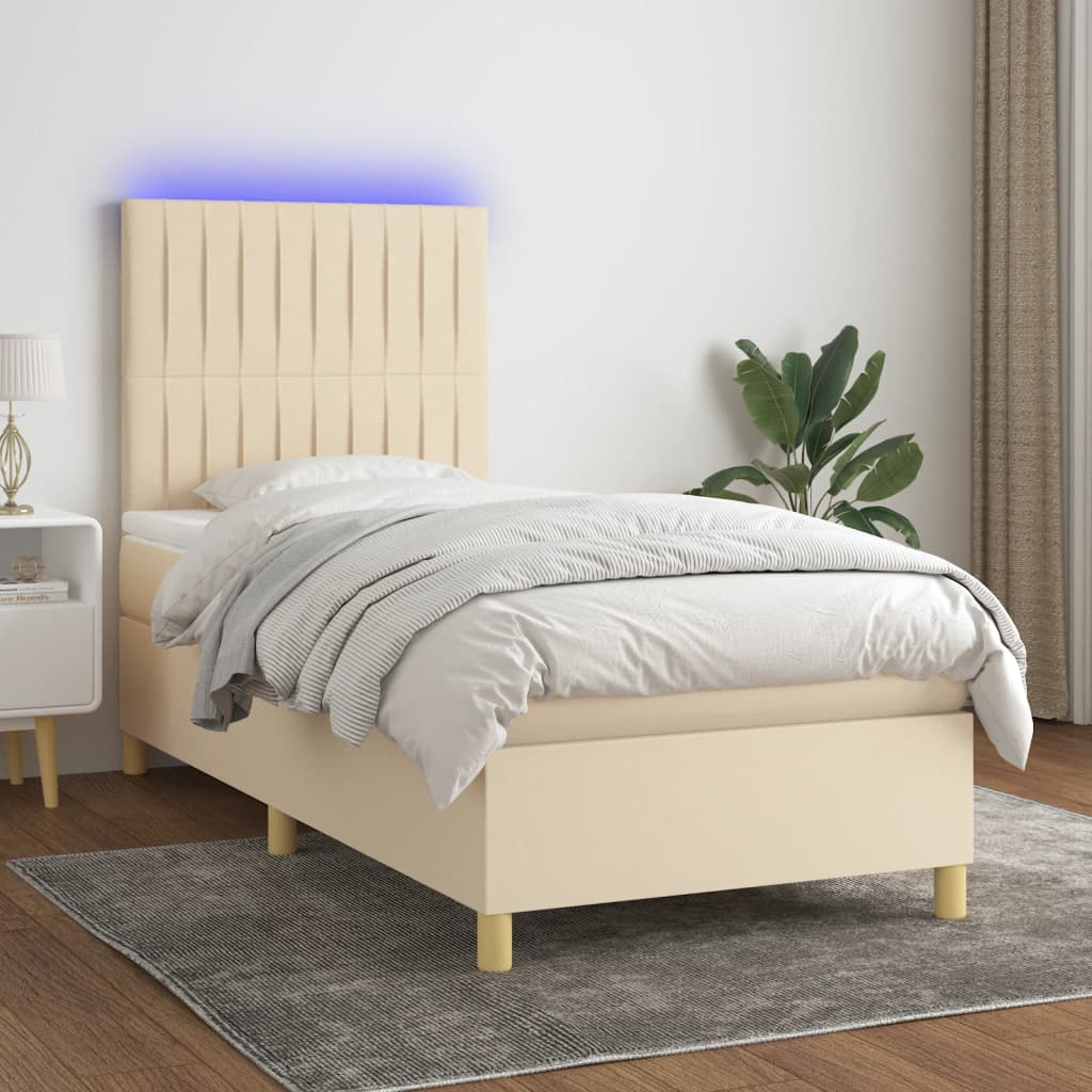 Lit À Ressort Led Avec Tête De Lit Tissu