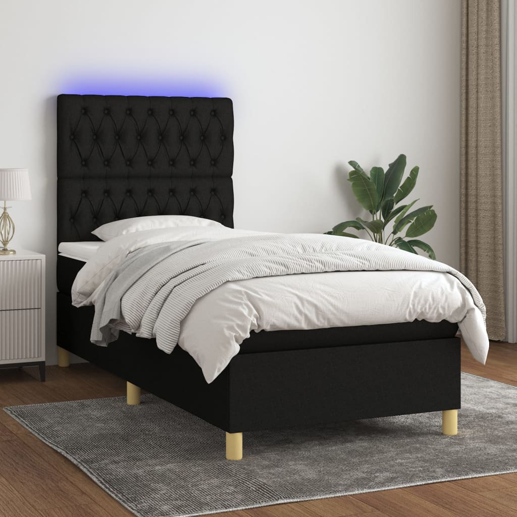 Lit À Ressort Led Avec Tête De Lit Tissu