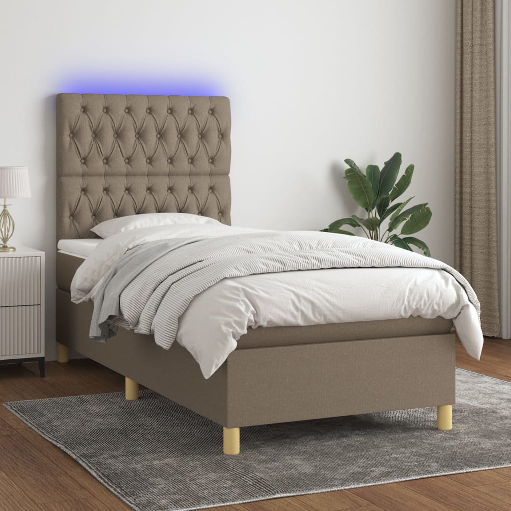 Lit À Ressort Led Avec Tête De Lit Tissu