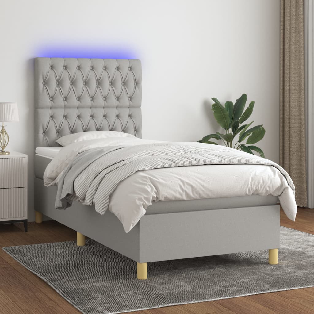 Lit À Ressort Led Avec Tête De Lit Tissu
