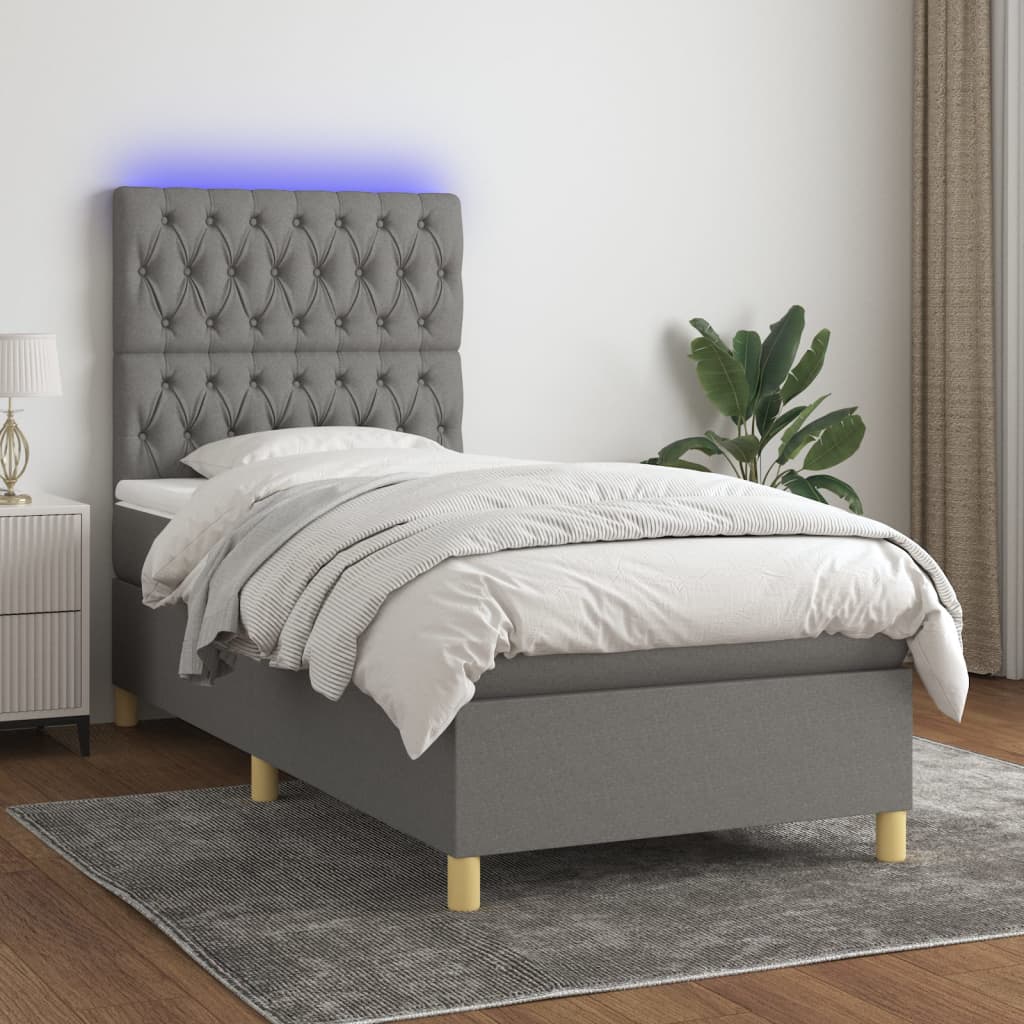 Lit À Ressort Led Avec Tête De Lit Tissu