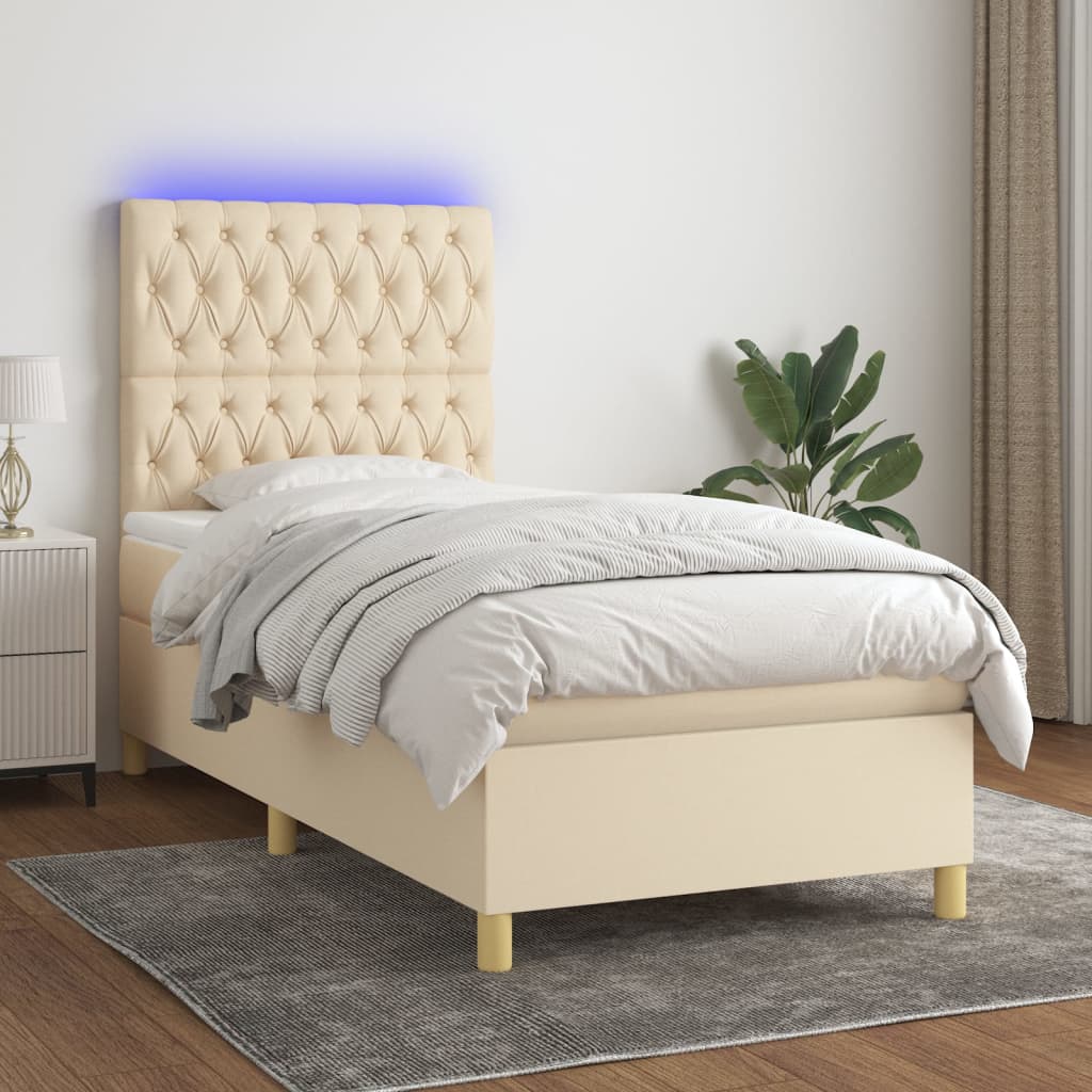 Lit À Ressort Led Avec Tête De Lit Tissu