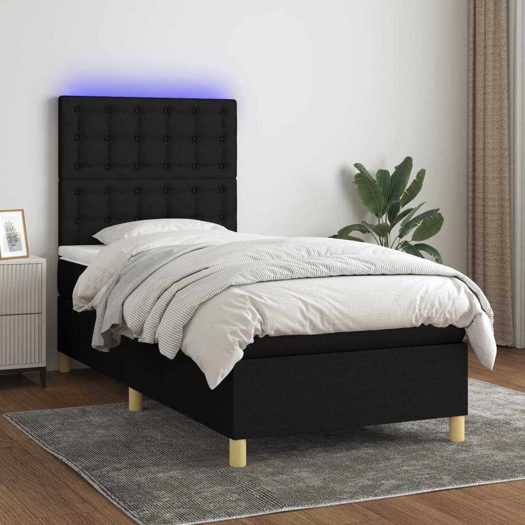 Lit À Ressort Led Avec Tête De Lit Tissu
