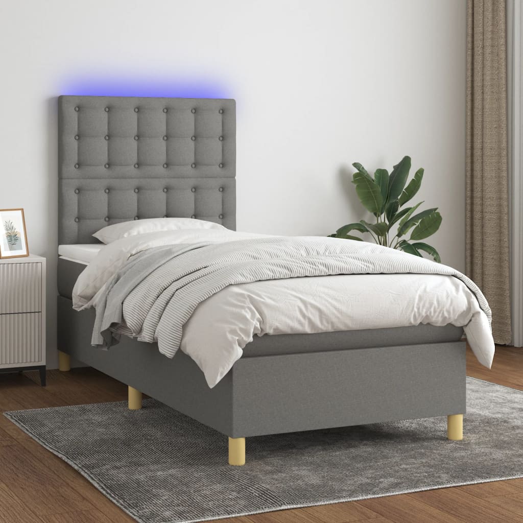 Lit À Ressort Led Avec Tête De Lit Tissu