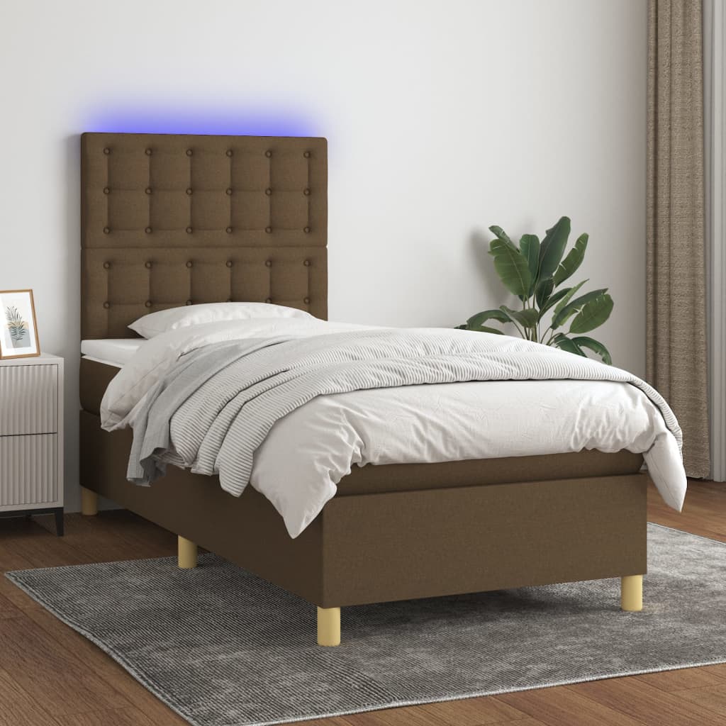 Lit À Ressort Led Avec Tête De Lit Tissu