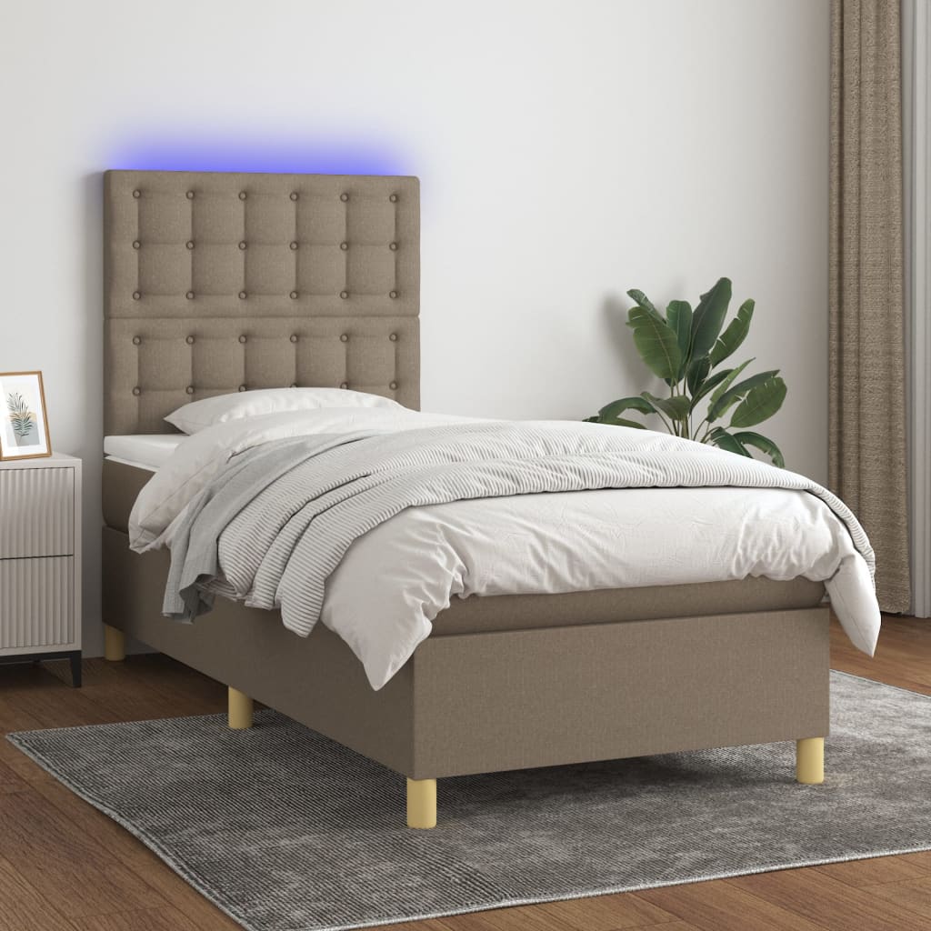 Lit À Ressort Led Avec Tête De Lit Tissu