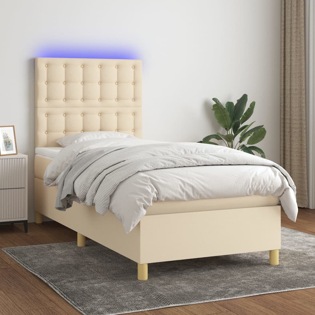 Lit À Ressort Led Avec Tête De Lit Tissu