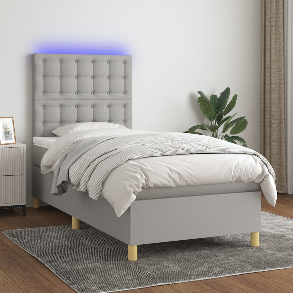 Lit À Ressort Led Avec Tête De Lit Tissu