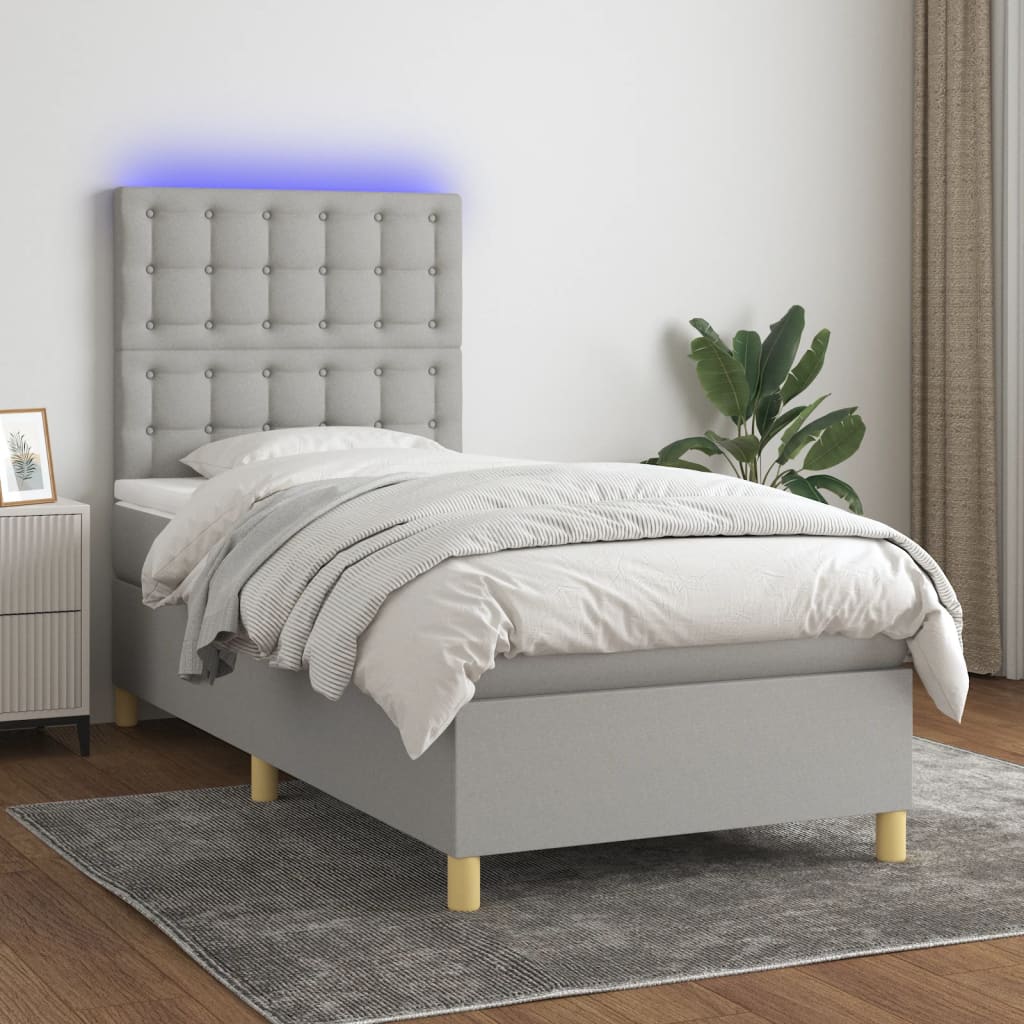 Lit À Ressort Led Avec Tête De Lit Tissu