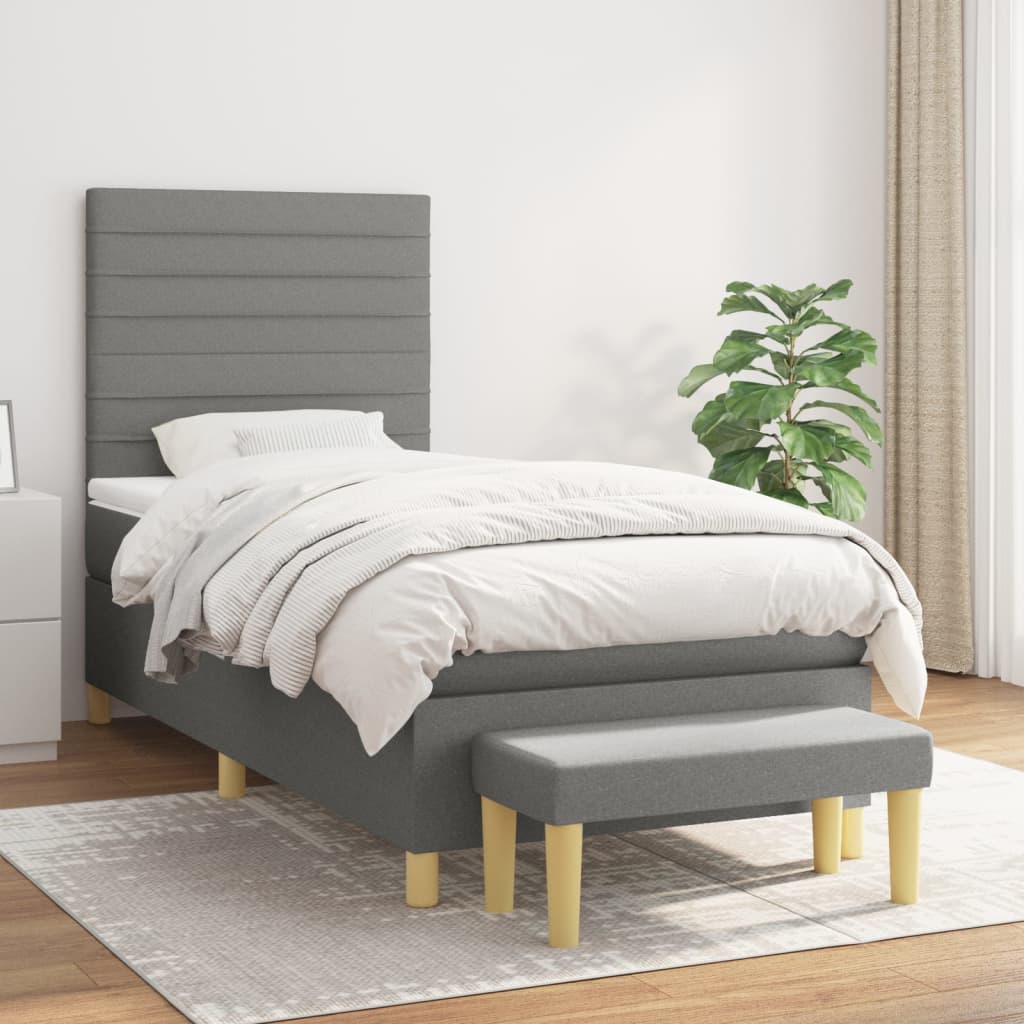 Lit À Ressorts Avec Coussin 190 X 90 Cm Tissu