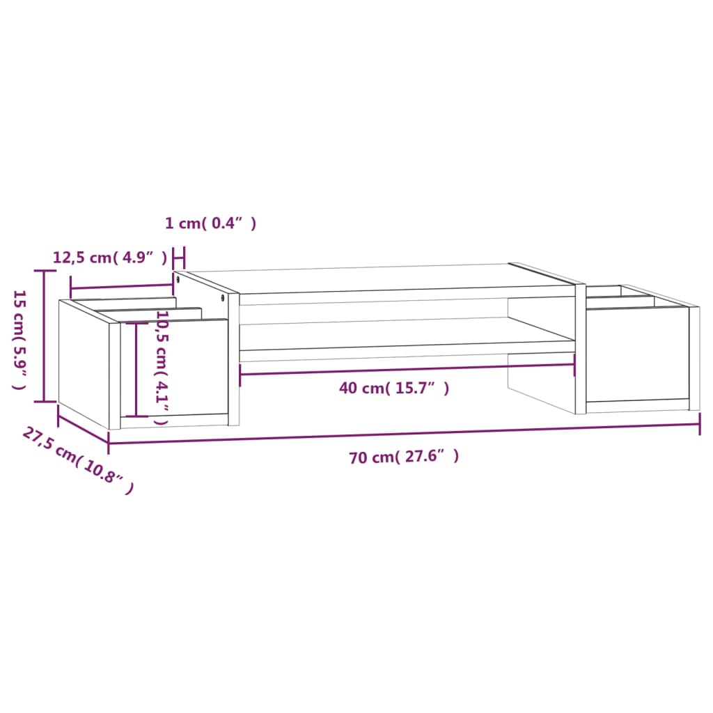 Support Pour Moniteur 70X27,5X15 Cm Bois De Pin Solide