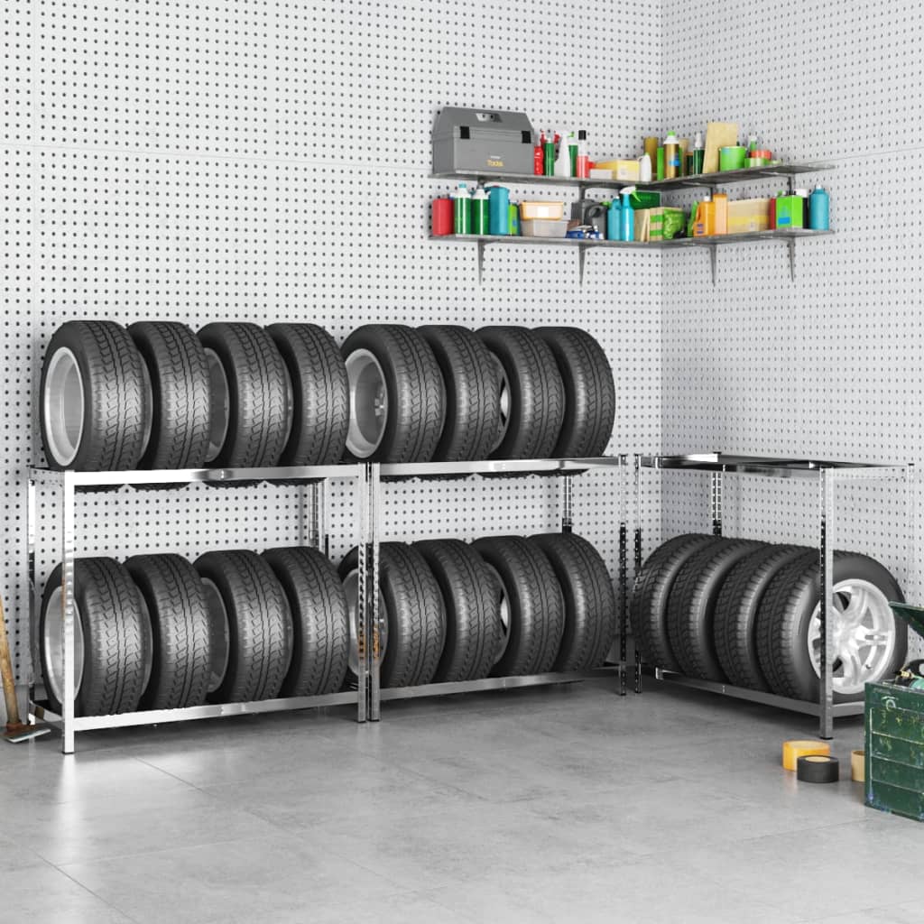 Porte-Pneus À 2 Niveaux 4 Pcs Argenté Acier