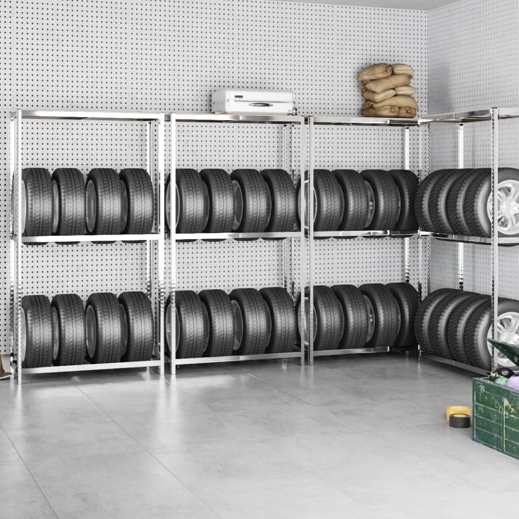 Porte-Pneus À 2 Niveaux 4 Pcs Argenté Acier